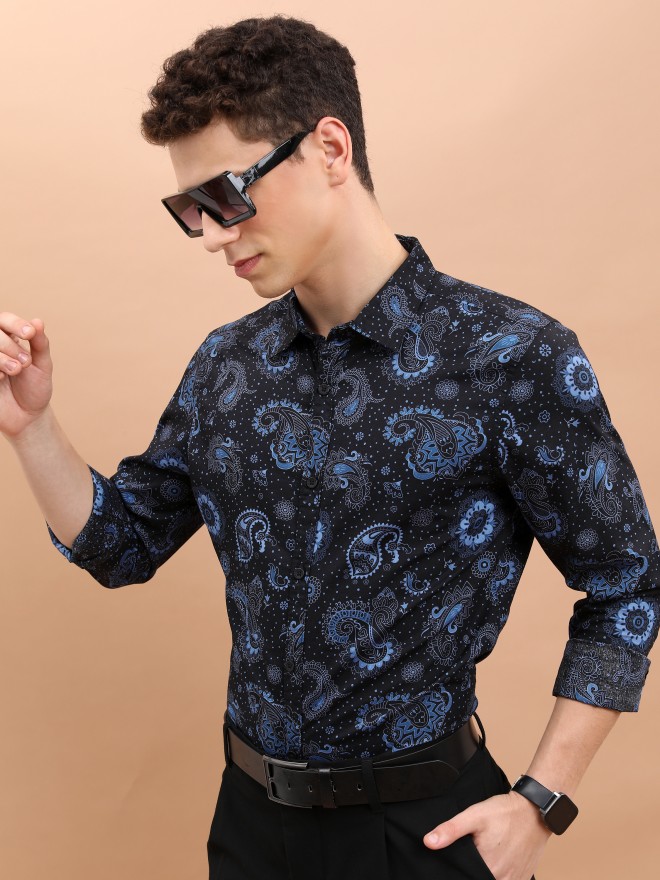 Ketch Men Navy Blue Printed Slim Fit Casual Shirts 