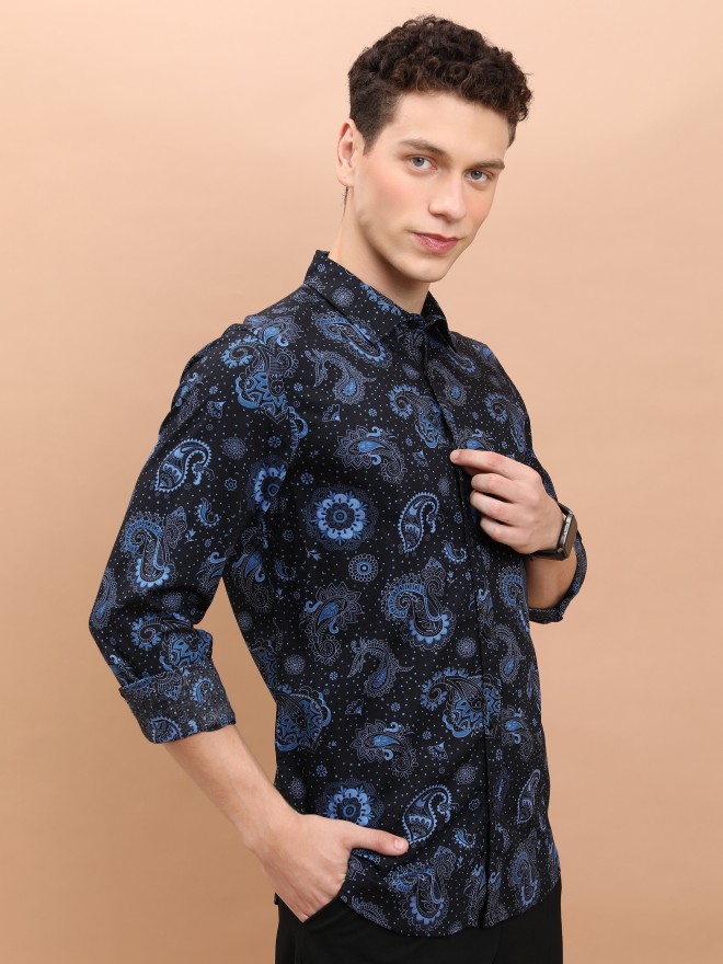 Ketch Men Navy Blue Printed Slim Fit Casual Shirts 