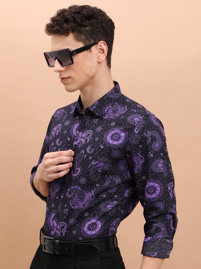 Ketch Men Navy Blue Printed Slim Fit Casual Shirts 