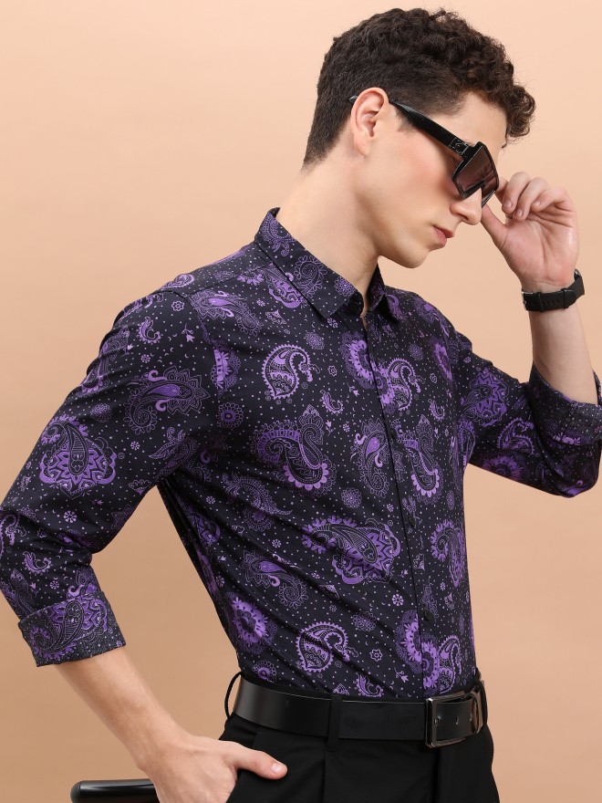 Ketch Men Navy Blue Printed Slim Fit Casual Shirts 