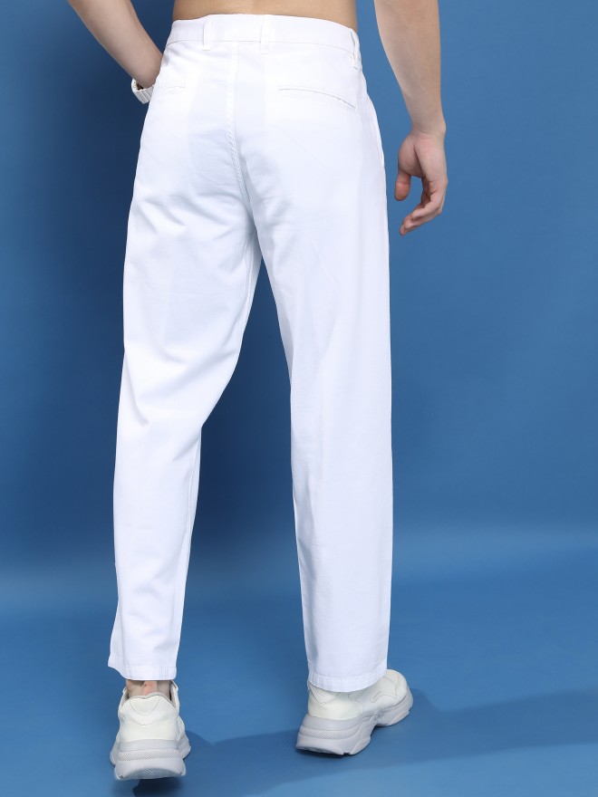 Highlander Men White Regular Fit Solid Casual Trousers Chinos 