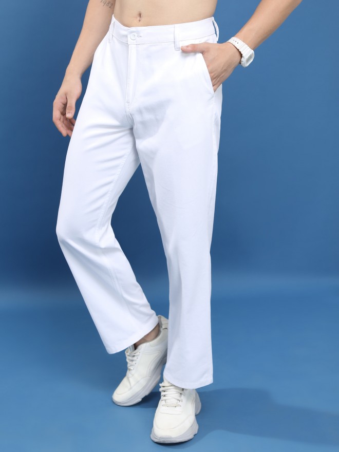 Highlander Men White Regular Fit Solid Casual Trousers Chinos 