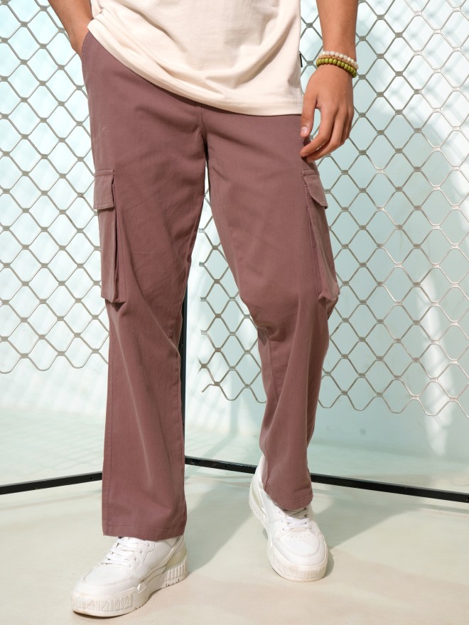 Highlander Men Rose Straight Fit Solid Cargos