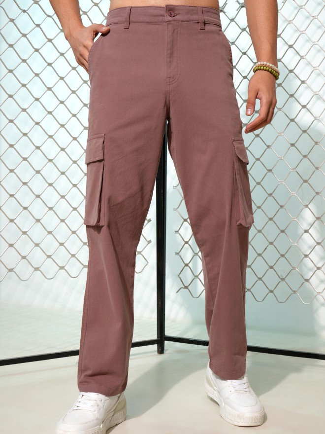 Highlander Men Rose Straight Fit Solid Cargos