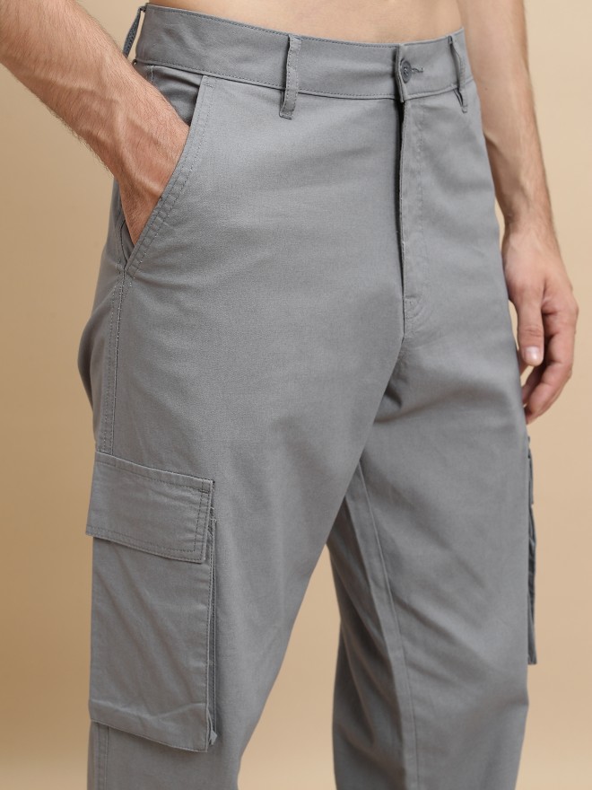 Buy Highlander Light Grey Regular Fit Solid Cargos for Men Online