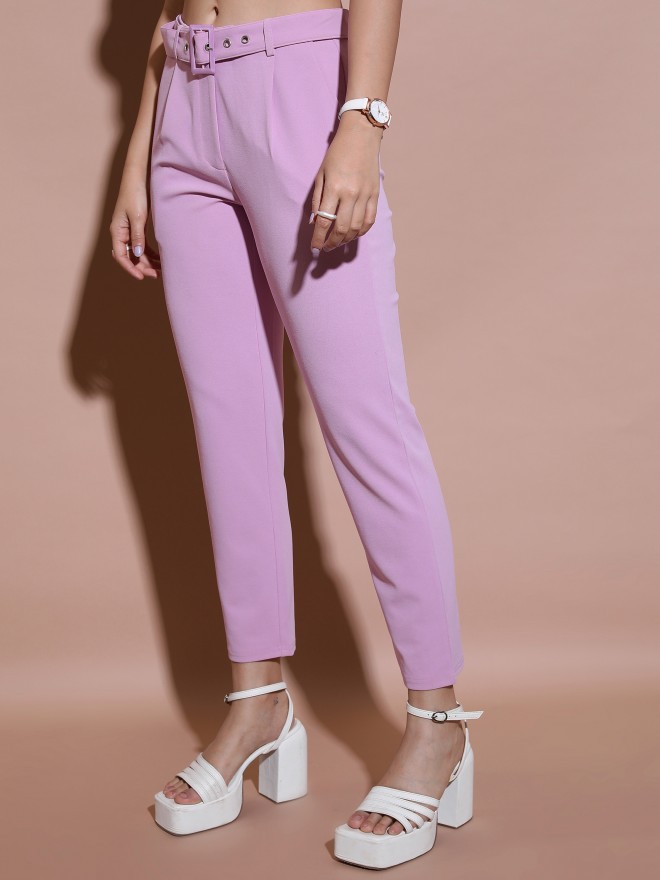 Tokyo Talkies Women Pink Solid Regular Fit Casual Trousers 