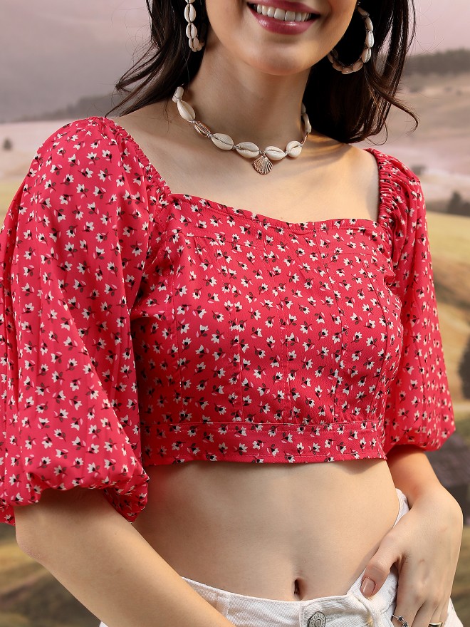 Tokyo Talkies Women Red Printed Regular Tops 