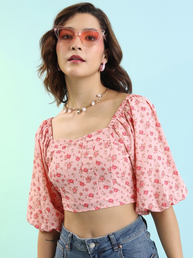 Tokyo Talkies Women Pink Printed Regular Tops 