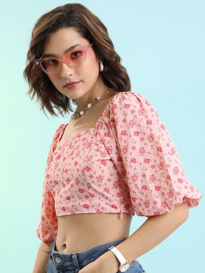 Tokyo Talkies Women Pink Printed Regular Tops 