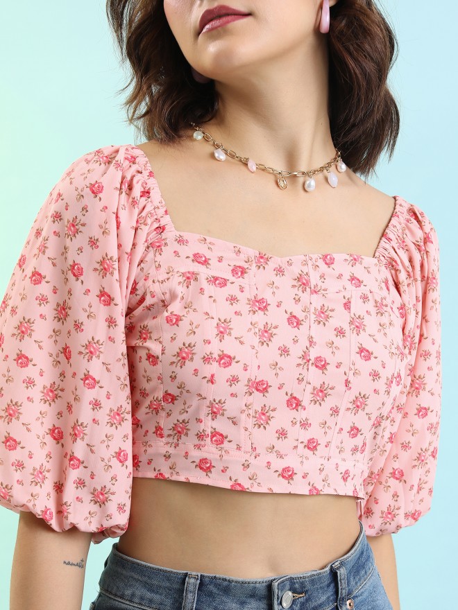 Tokyo Talkies Women Pink Printed Regular Tops 