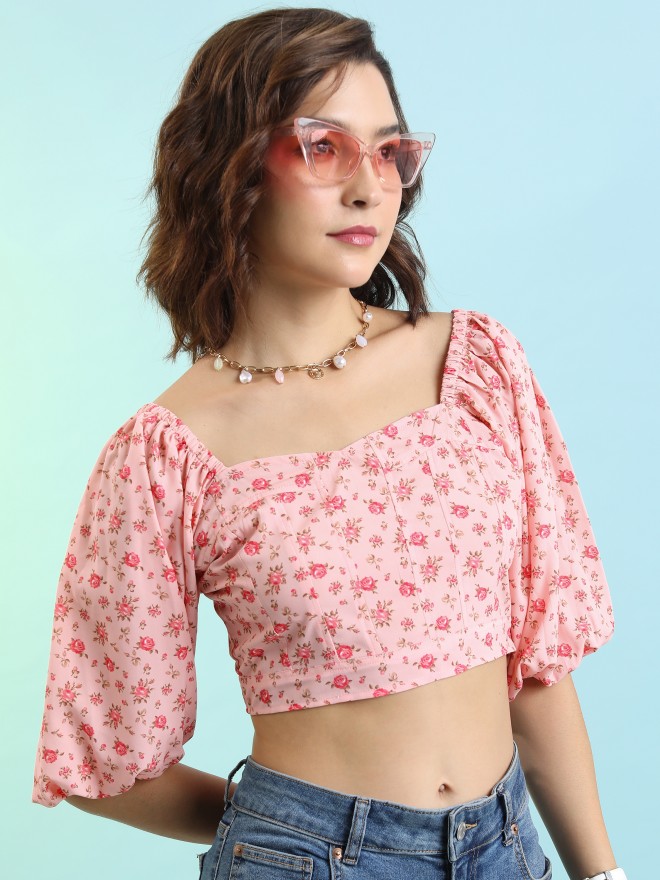 Tokyo Talkies Women Pink Printed Regular Tops 