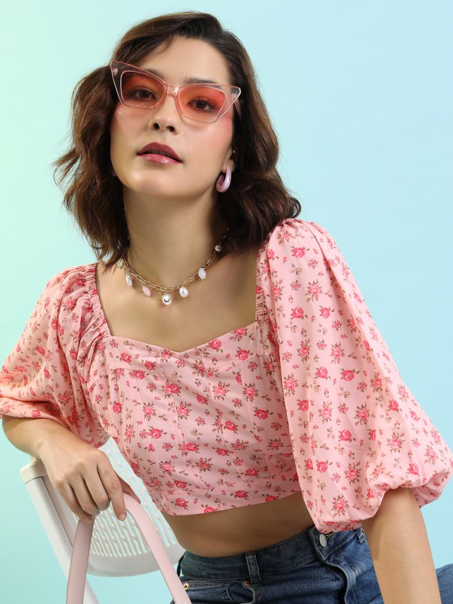 Tokyo Talkies Women Pink Printed Regular Tops 