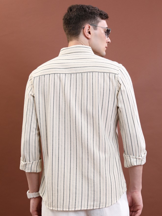 Buy Highlander Beige & White Slim Fit Striped Casual Shirt for Men