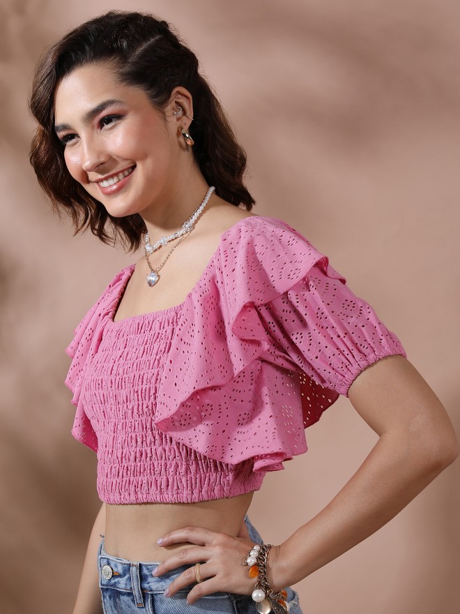 Tokyo Talkies Women Pink Solid Regular Tops 