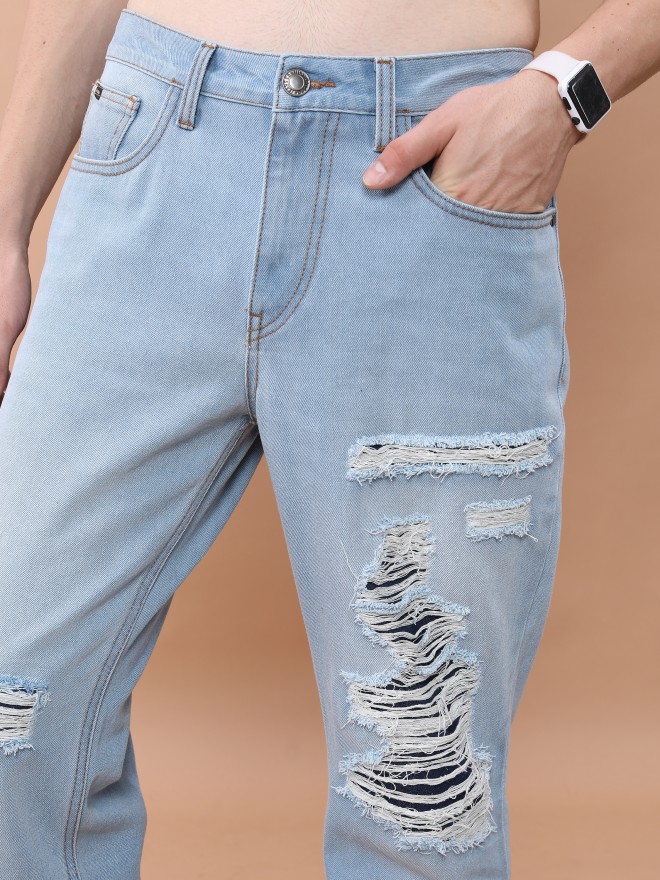 LONGBIDA Fashion Ripped Jeans Skinny Slim Distressed Men