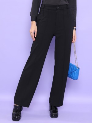 Solid Straight Fit Casual Trousers 
