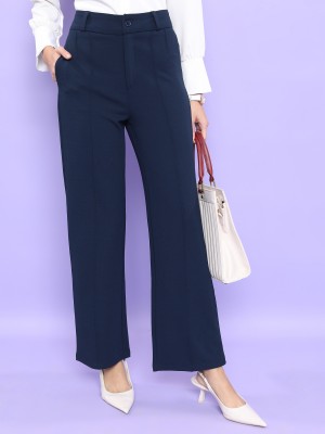 Solid Straight Fit Casual Trousers 