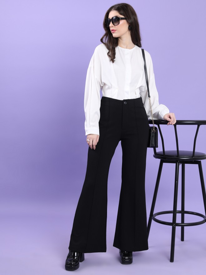 Black Solid Bootcut Trousers –