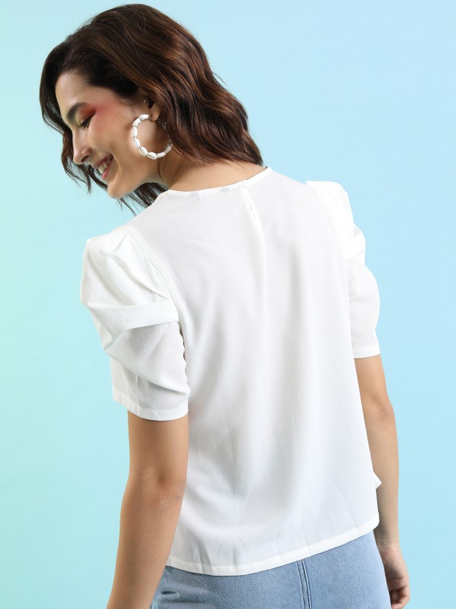 Tokyo Talkies Women White Solid Regular Tops 