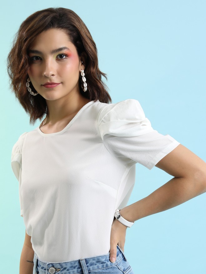 Tokyo Talkies Women White Solid Regular Tops 