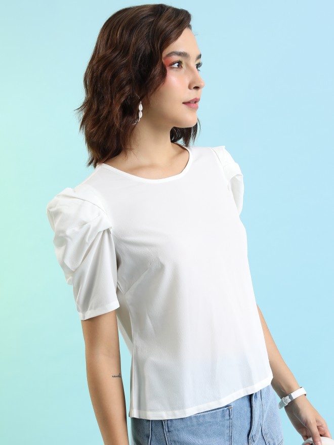 Tokyo Talkies Women White Solid Regular Tops 