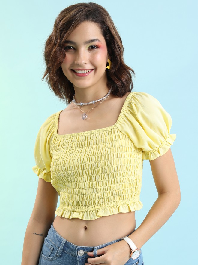 Yellow fitted best sale crop top