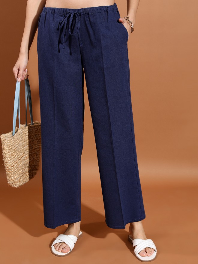 Layfuz Women Wide Leg Pants High Elastic Waist Drawstring Pockets Flared  Leg Loose Casual Trousers Plus Size : Amazon.in: Clothing & Accessories