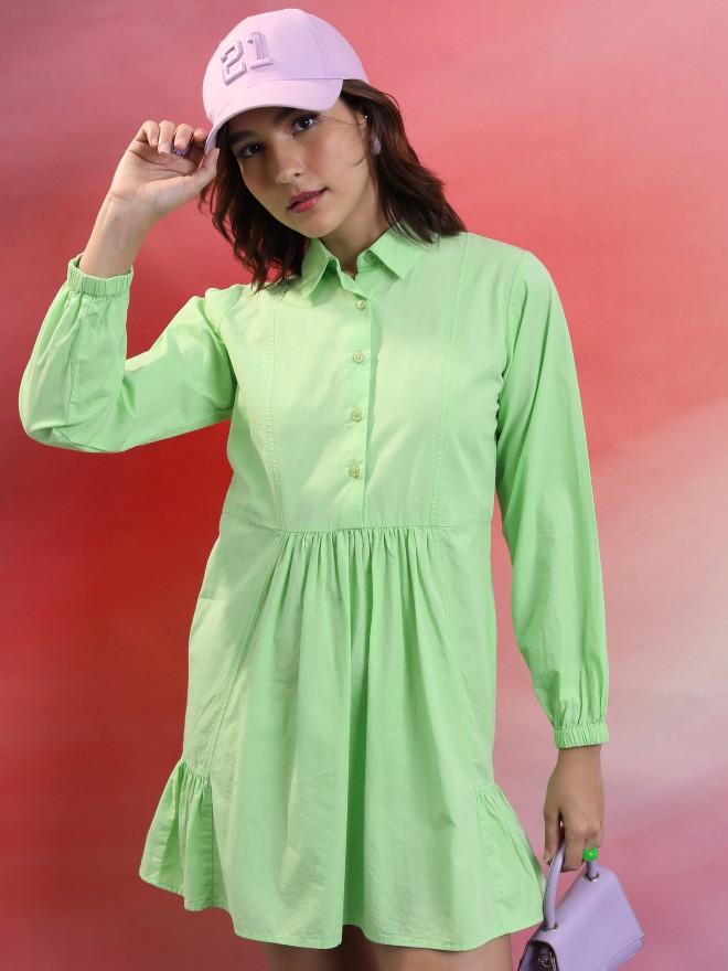 Tokyo Talkies Women Green Solid Shirt Dresses 