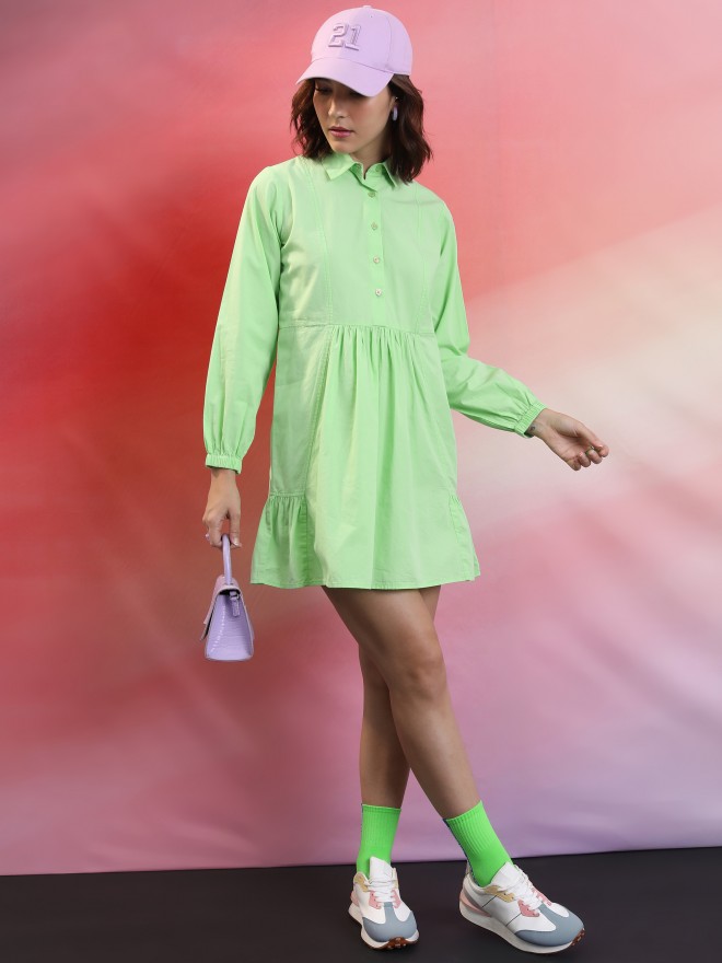 Tokyo Talkies Women Green Solid Shirt Dresses 