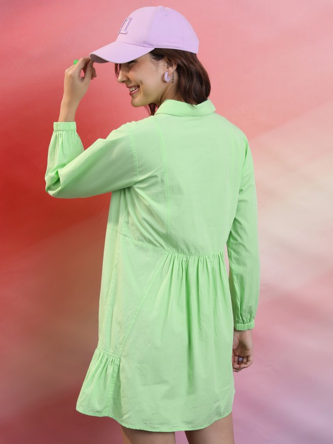 Tokyo Talkies Women Green Solid Shirt Dresses 