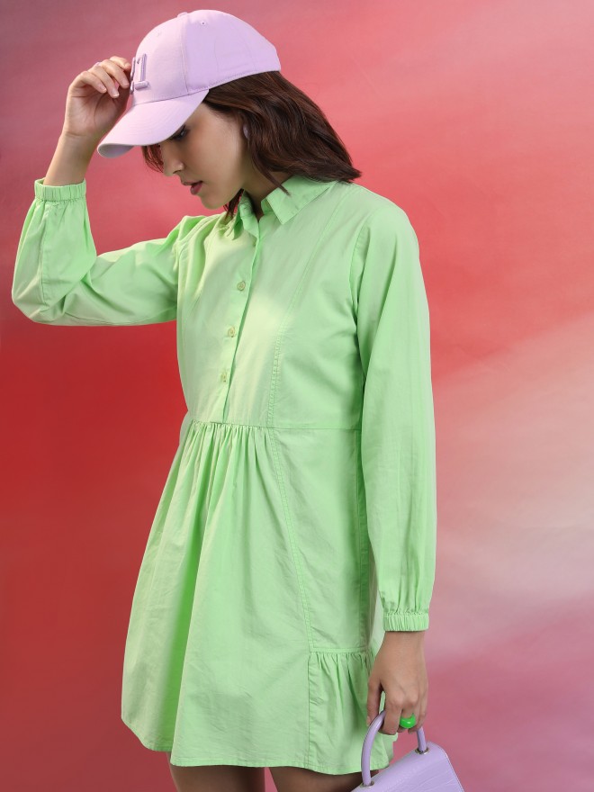 Tokyo Talkies Women Green Solid Shirt Dresses 