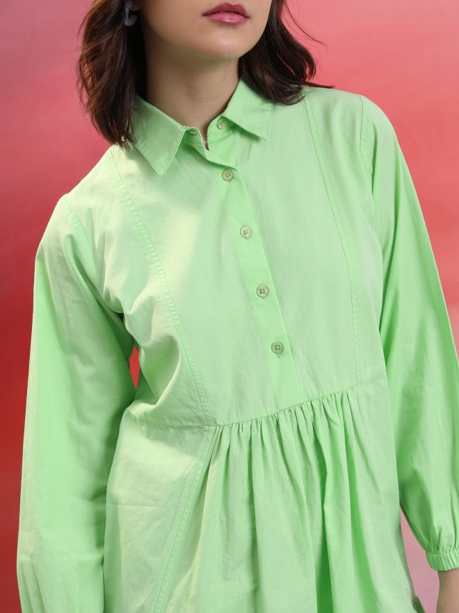 Tokyo Talkies Women Green Solid Shirt Dresses 