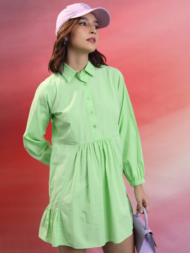 Tokyo Talkies Women Green Solid Shirt Dresses 