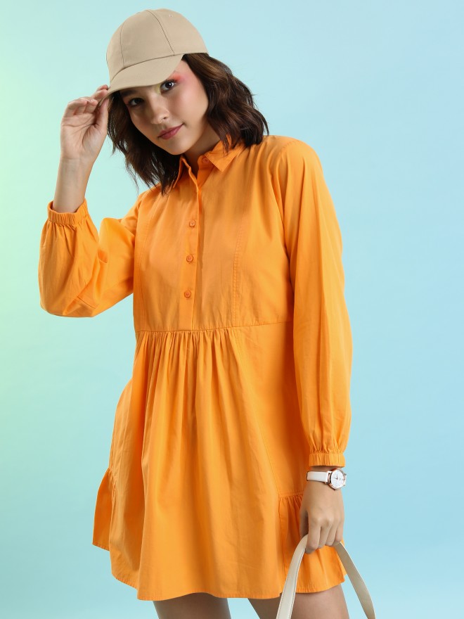 Tokyo Talkies Women Orange Solid Shirt Dresses 