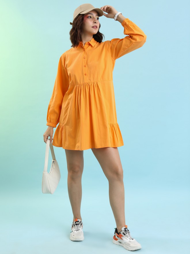 Tokyo Talkies Women Orange Solid Shirt Dresses 