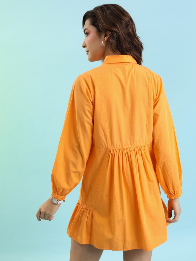 Tokyo Talkies Women Orange Solid Shirt Dresses 