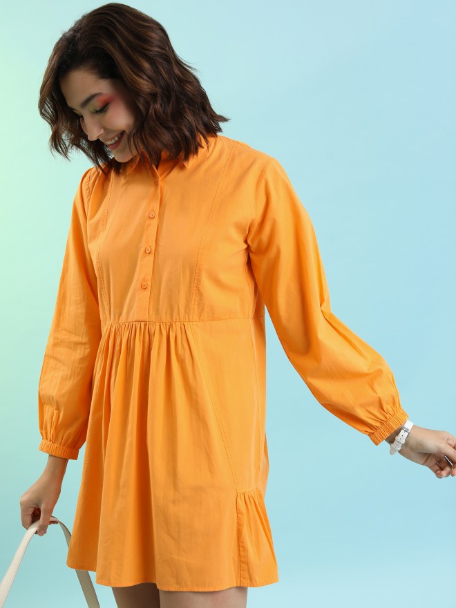 Tokyo Talkies Women Orange Solid Shirt Dresses 