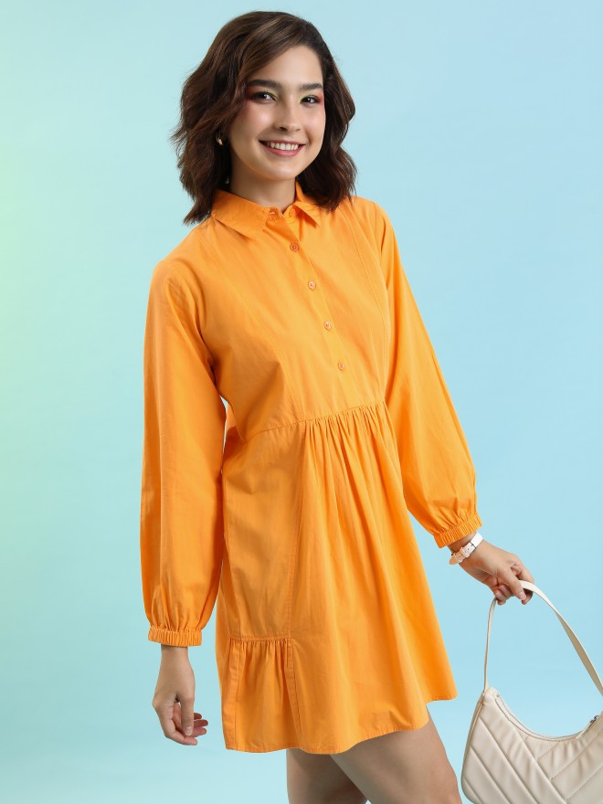 Tokyo Talkies Women Orange Solid Shirt Dresses 