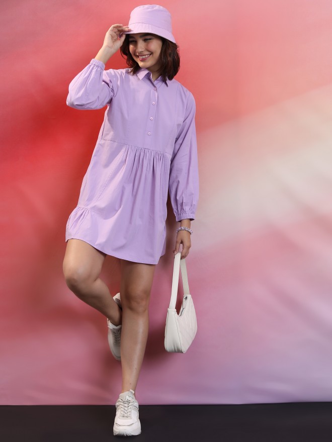 Tokyo Talkies Women Purple Solid Shirt Dresses 