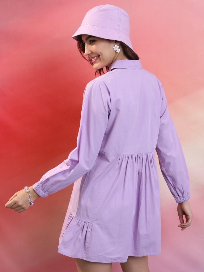 Tokyo Talkies Women Purple Solid Shirt Dresses 