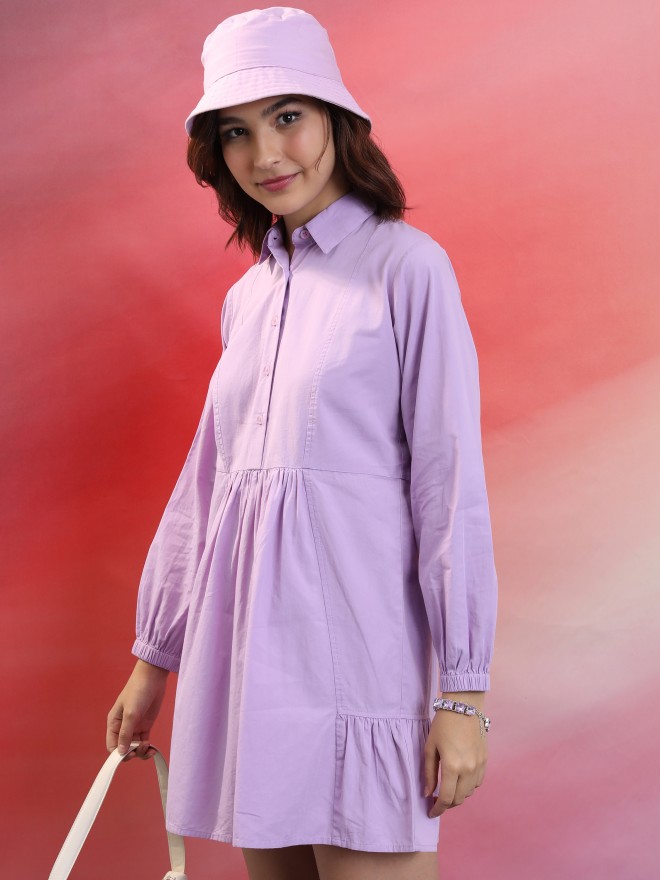 Tokyo Talkies Women Purple Solid Shirt Dresses 