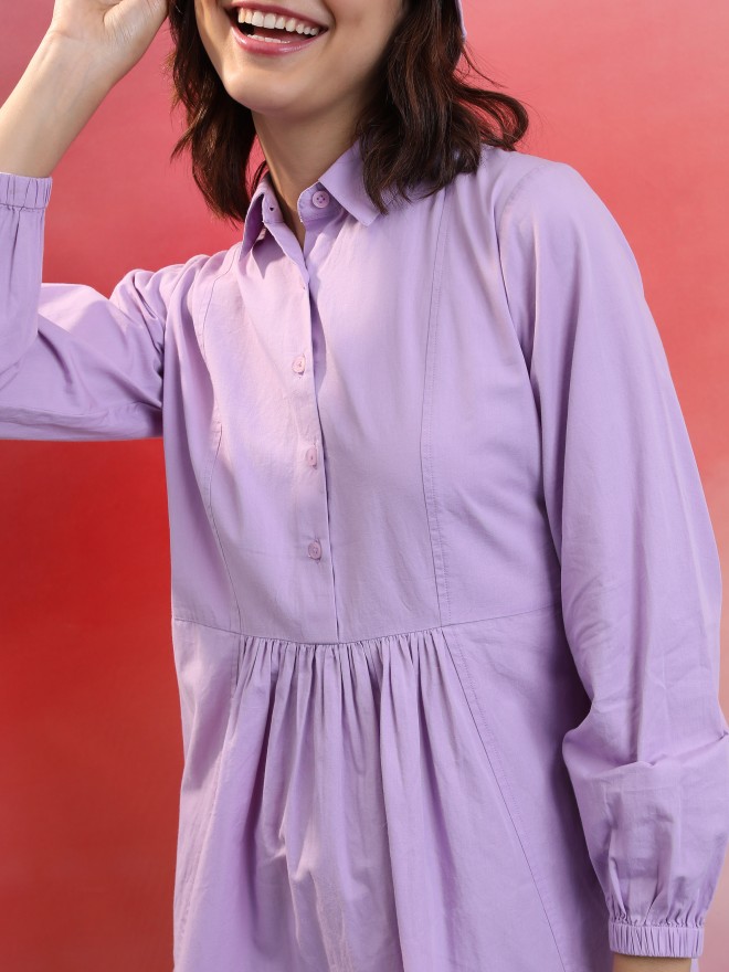 Tokyo Talkies Women Purple Solid Shirt Dresses 