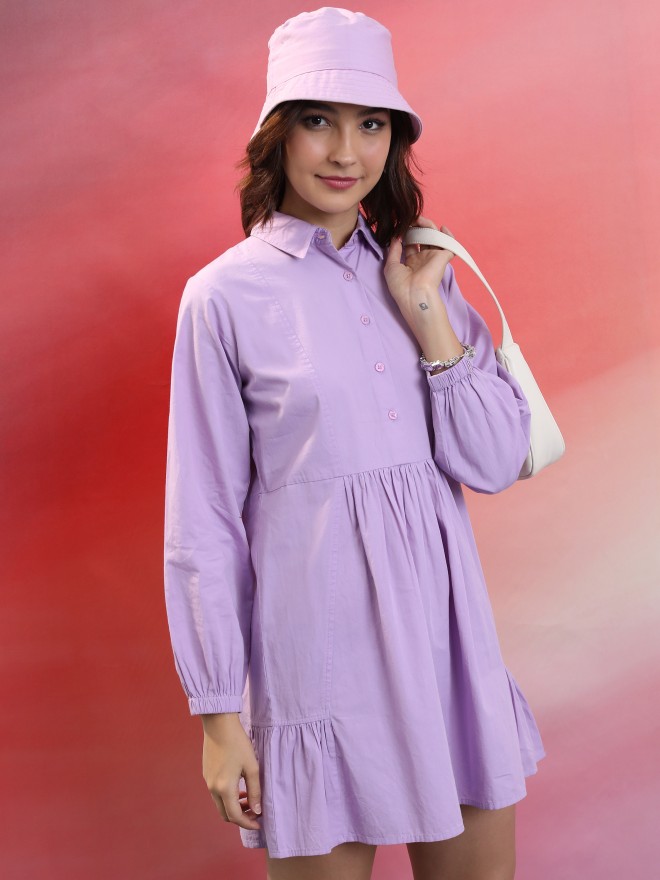 Tokyo Talkies Women Purple Solid Shirt Dresses 