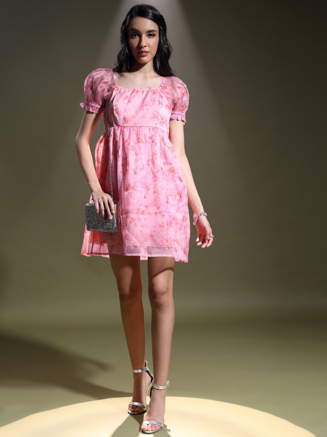 Tokyo Talkies Women Pink Printed Fit And Flare Dresses 