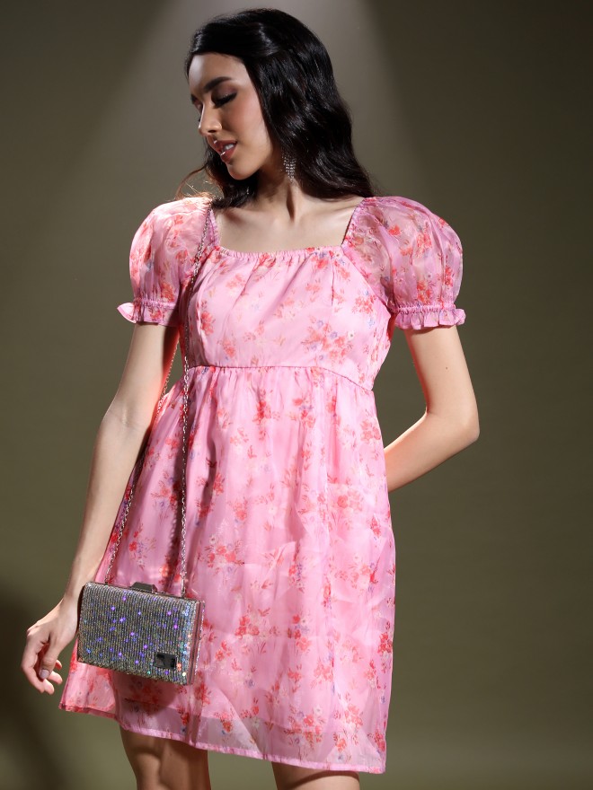 Tokyo Talkies Women Pink Printed Fit And Flare Dresses 