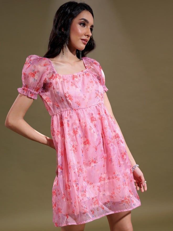 Tokyo Talkies Women Pink Printed Fit And Flare Dresses 