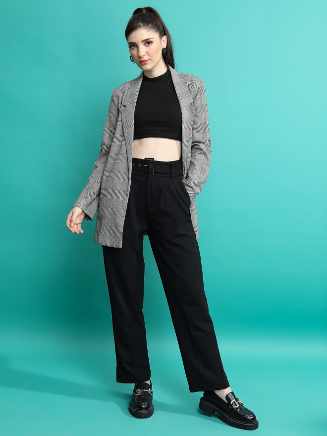 Tokyo Talkies Women Black Solid Regular Fit Casual Trousers 