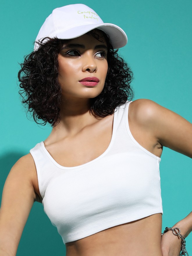 Ketch Women White Solid Fitted Tops 