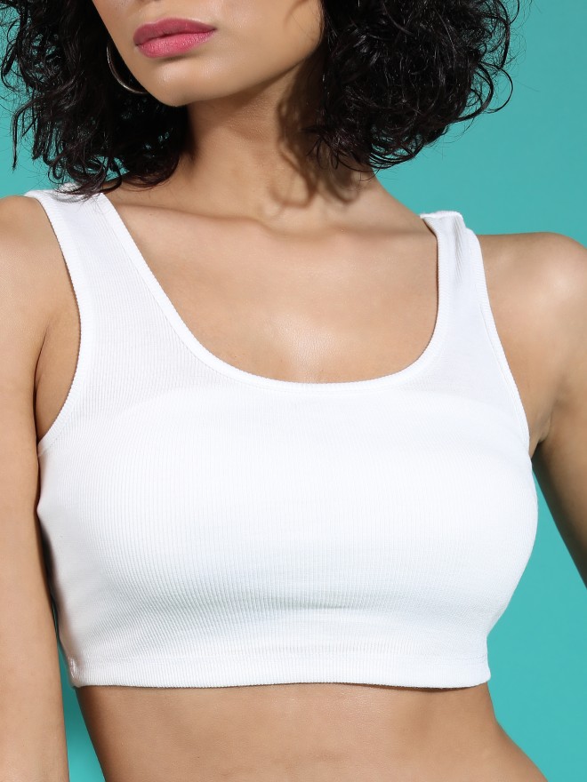 Ketch Women White Solid Fitted Tops 