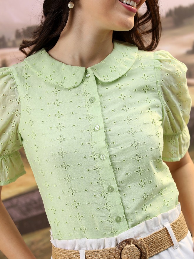 Tokyo Talkies Women Green Printed Casual Shirts 